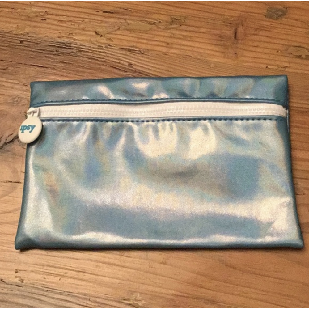 IPSY Metallic Blue with White Zipper Makeup Bag and Travel Bag